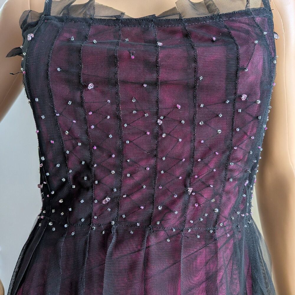 Vintage Y2K Charlotte Russe Black Midi Dress Sequin Beaded Gothic Fairycore M - Picture 5 of 16